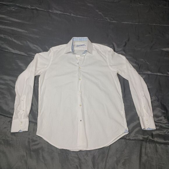 Robert Graham Textured Jacquard Pattern Shirt Medium White Embroidered Flip Cuff - Picture 12 of 16